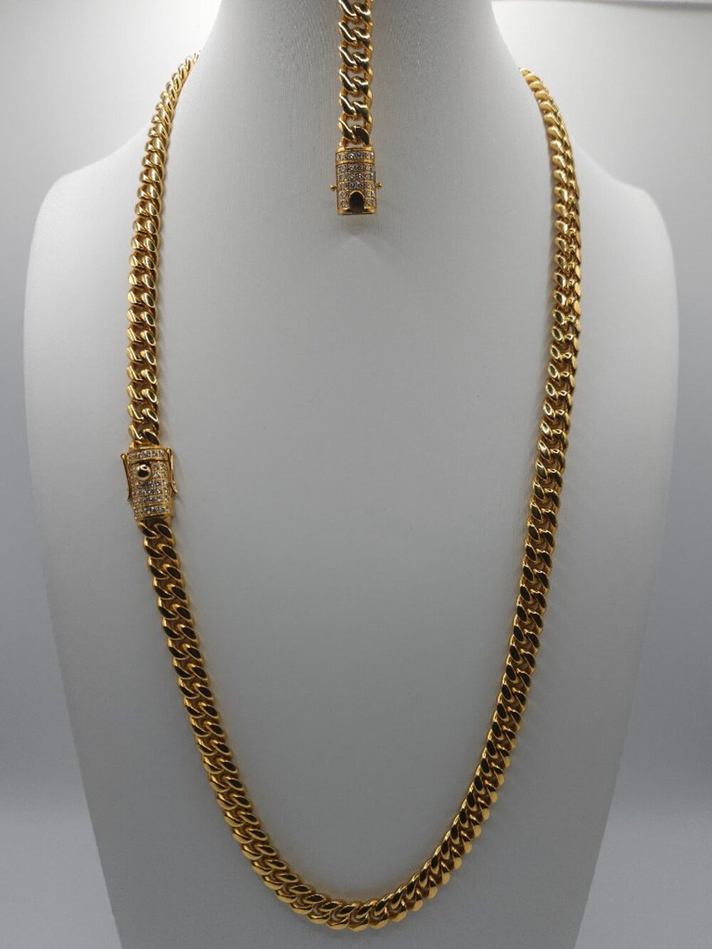 Gold Cuban Link Chain 26" Bracelet 8" 8mm Set